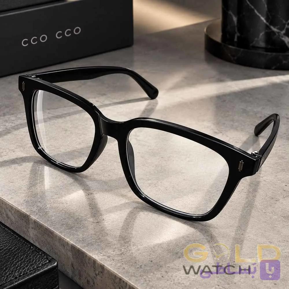 عینک طبی برند CCO CCO مدل مربعی کلاسیک کائوچویی مشکی براق با نگین‌های فلزی کناری