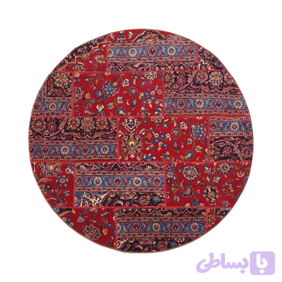 فرش تکه‌دوزی قرمز سنتی ایرانی — تصویر 1