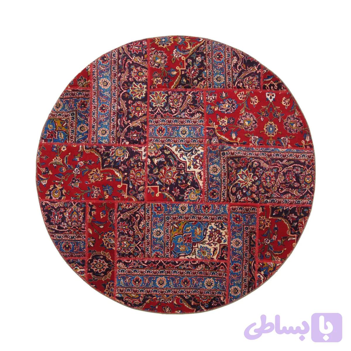 فرش دستباف قرمز تکه دوزی — تصویر 1