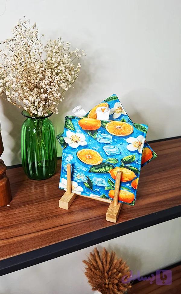 دستگیره آشپزخانه مخمل بسته دو عددی نسوز طرح لیمو آبی — تصویر 1