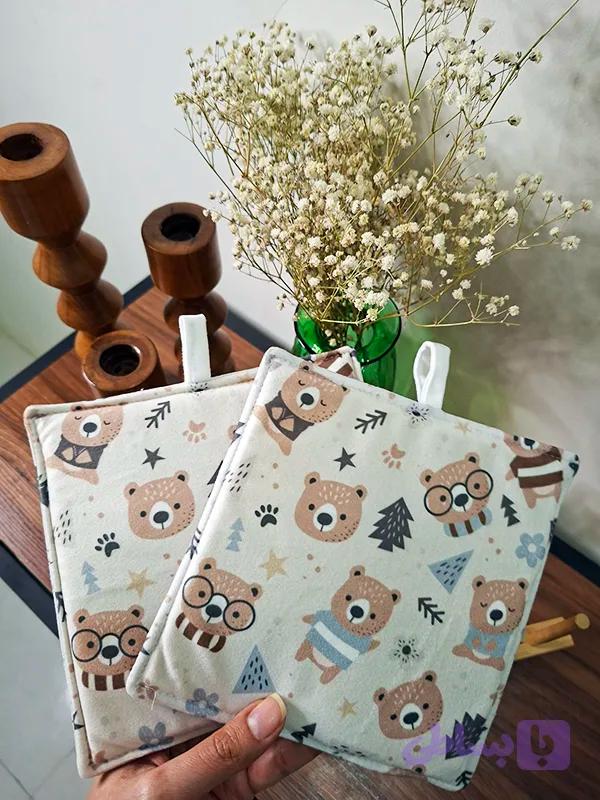 دستگیره آشپزخانه مخمل بسته دو عددی نسوز طرح چای پاییزی — تصویر 1