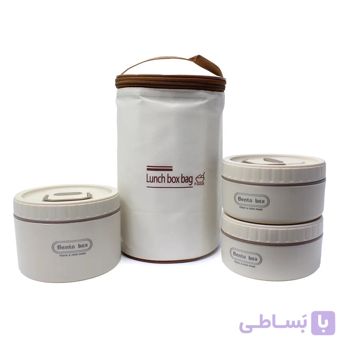 ظرف غذا لانچ باکس 3 تیکه گرد دارای کیف عایق دار — تصویر 1