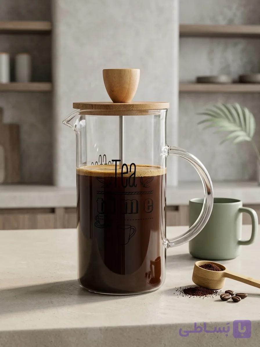 فرنچ پرس شیشه و چوب tea time دسته دار