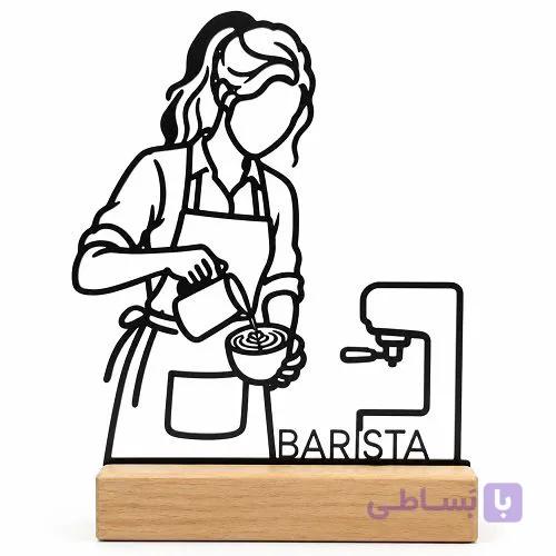 استند دکوری رومیزی طرح باریستا با بدنه فلزی و پایه چوب طبیعی — تصویر 1