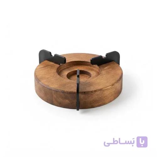 وارمر قوری چوبی طرح گرد با پایه و نگهدارنده فلزی ضد زنگ مشکی (استند وارمر چوبی) — تصویر 1