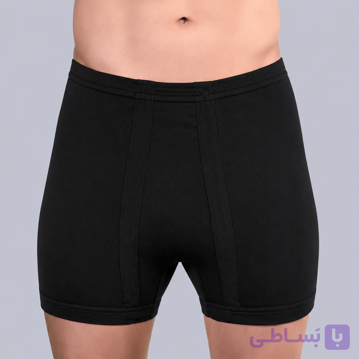شورت پادار مردانه کمرکش لیفه ای ساده نخ پنبه مشکی | فوگو