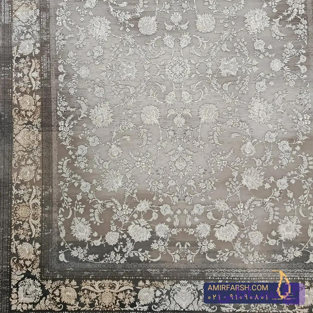 فرش وینتیج مدرن 1200 شانه دودی طرح یاس کد AF-1464 — تصویر 1