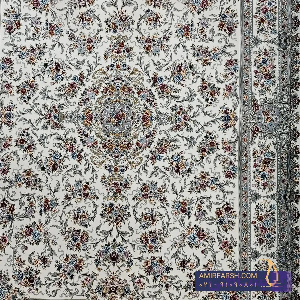 فرش کلاسیک 1200شانه کرم طرح شاه نشین کد AF-1470 — تصویر 1