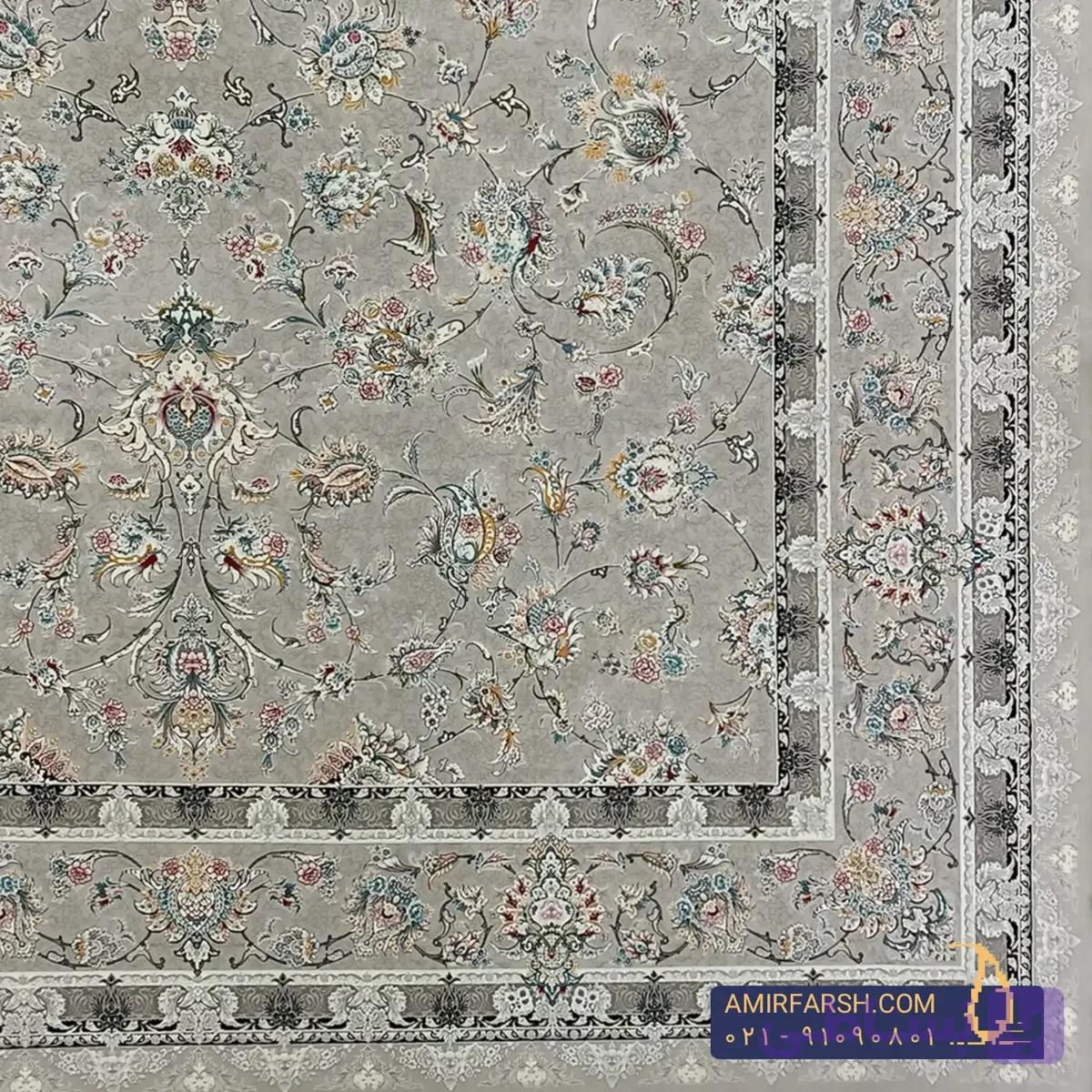 فرش کلاسیک 1500شانه نقره ای طرح مهلا کد AF-1485 — تصویر 1