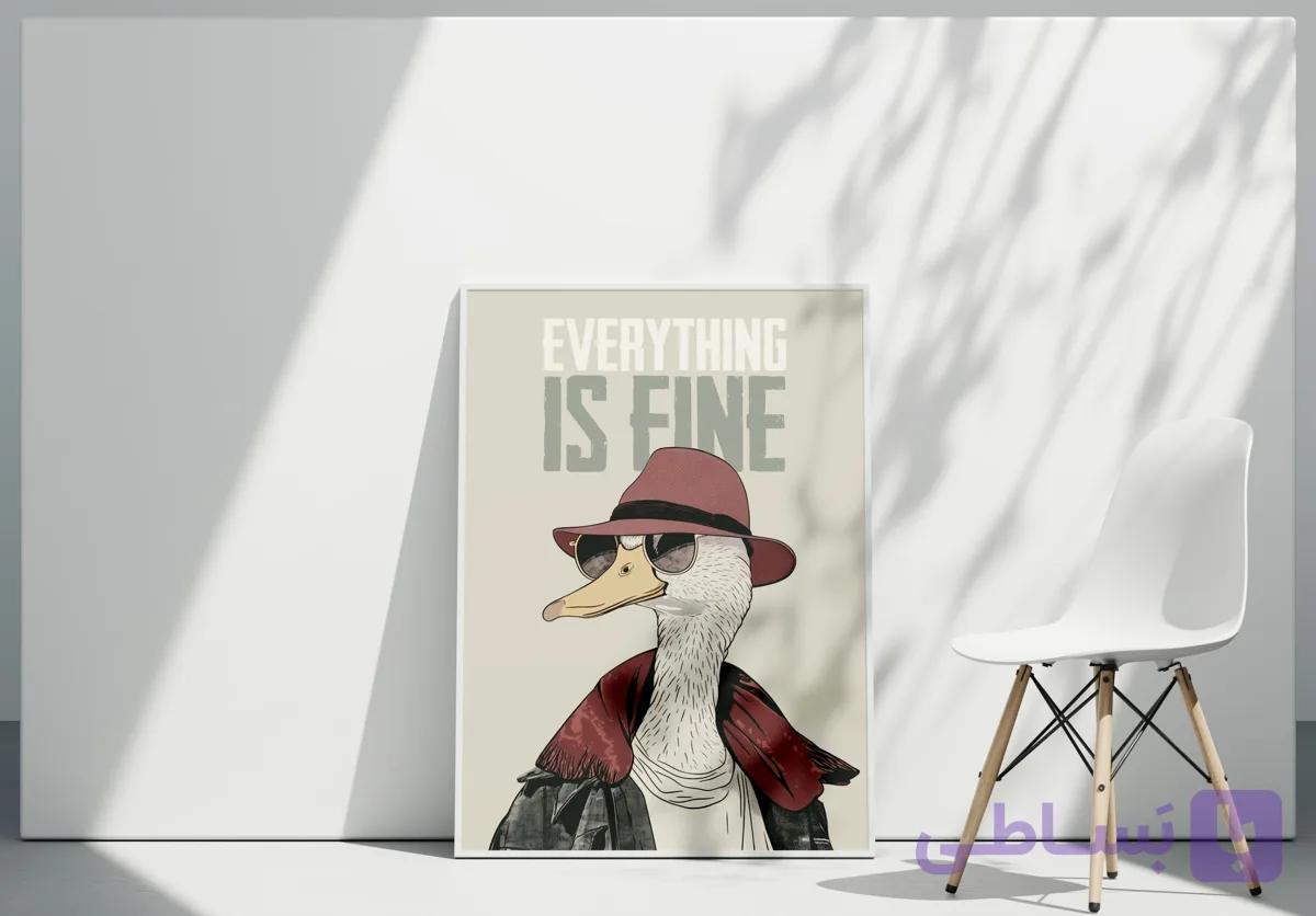 تابلو دکوراتیو اردک شیک‌پوش | پوستر فانتزی مدرن با پیام Everything Is Fine