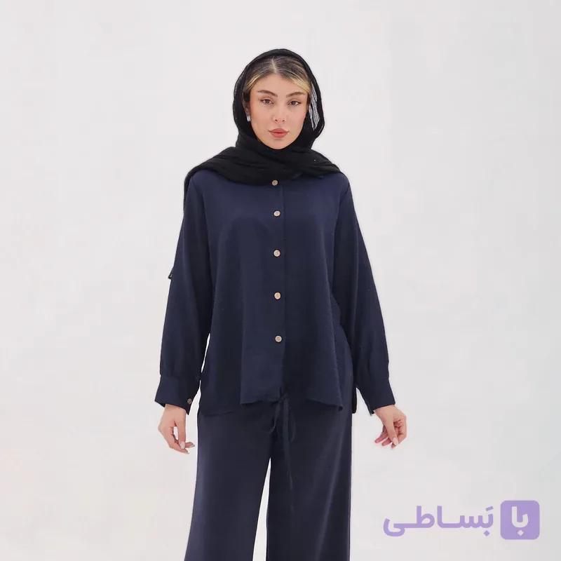 شومیز آستین بلند یقه برگردان زنانه مدل گندم — تصویر 1