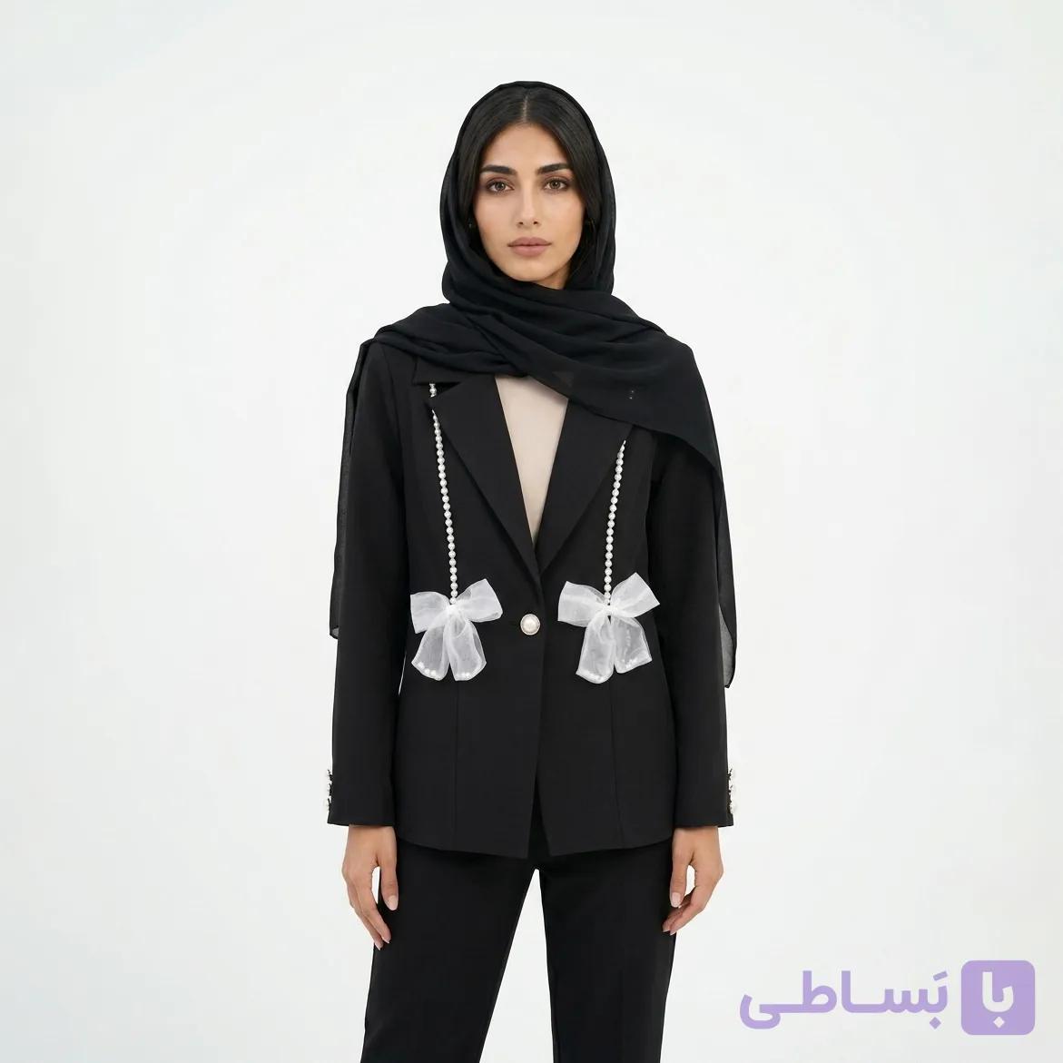 مانتو کتی زنانه مدل مروارید پاپیون