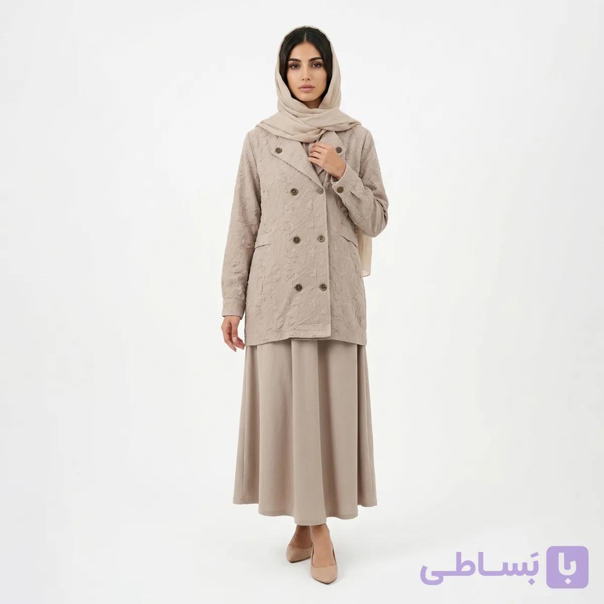 کت و دامن پفکی ۶ دکمه وارداتی — تصویر 1