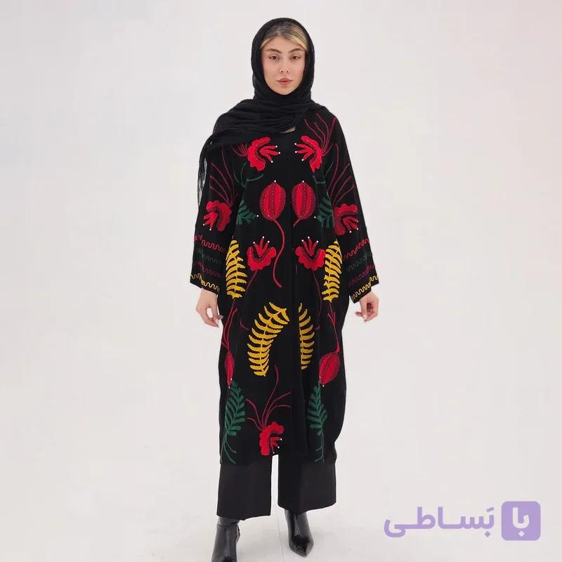 مانتو عبایی زیر زانو زنانه مدل سنگ برگ — تصویر 1