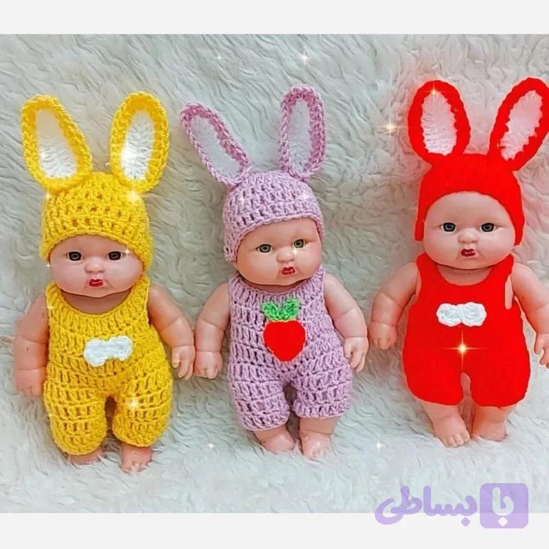 عروسک لپی تمام گوشتی ۲۲ سانتی موزیکال مدل خرگوشی و خرسی و زنبوری با ست لباس دستبافت