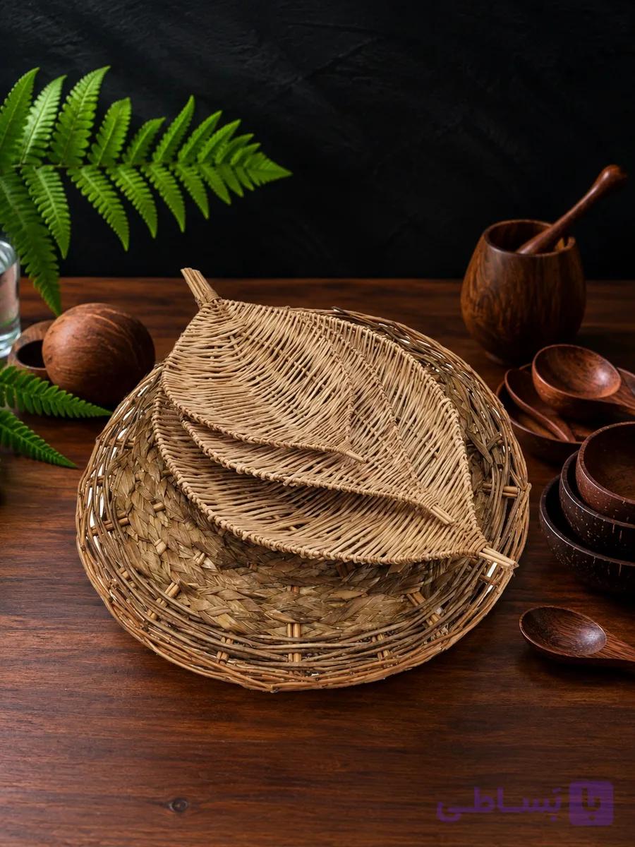 دیس حصیری دستباف مدل برگ