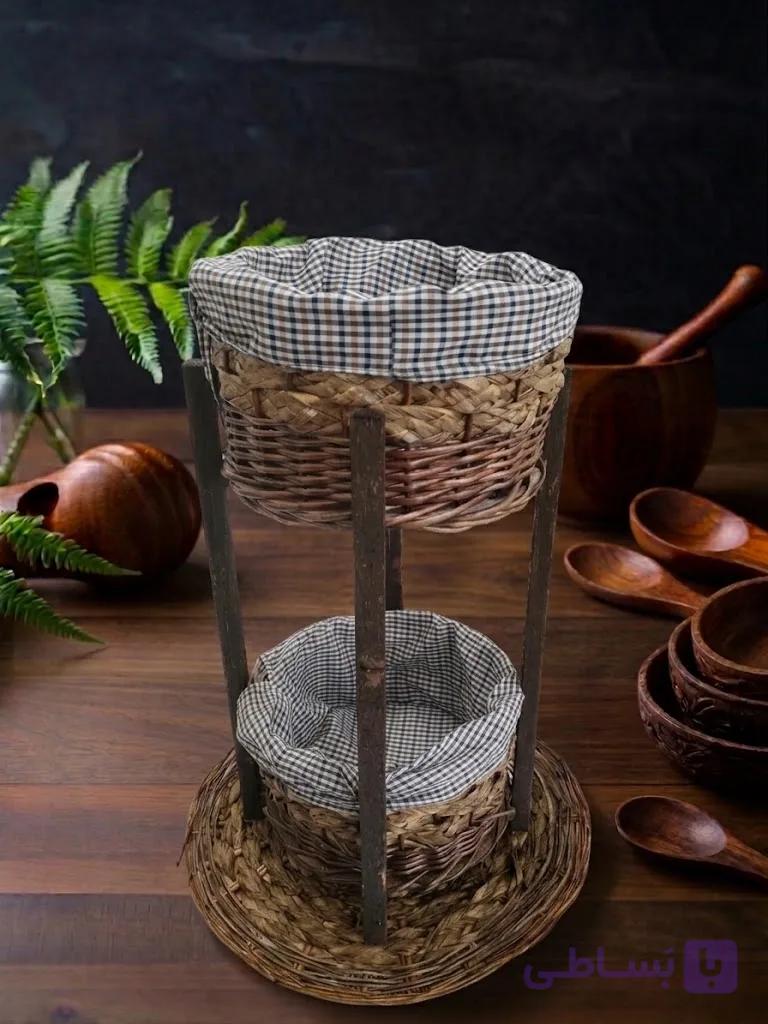 استند دوطبقه حصیری چوبی (مدل پایه‌دار) کد 1