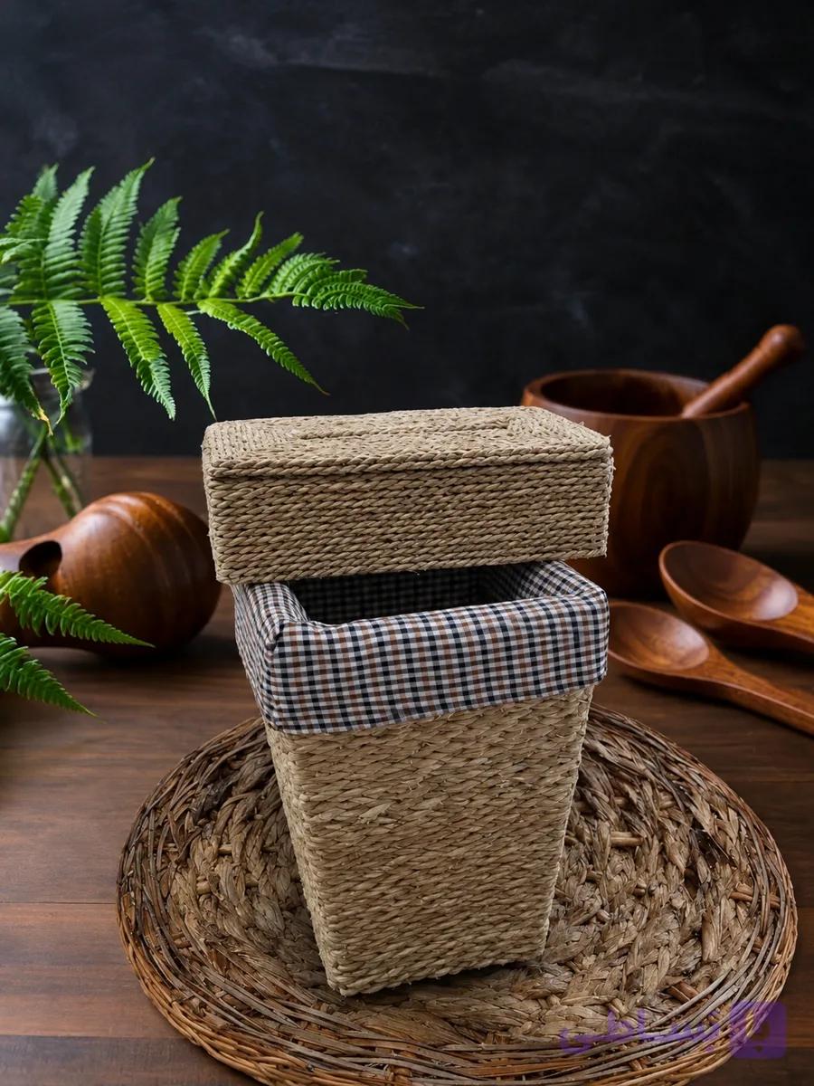 سطل و جای دستمال کاغذی حصیری دردار