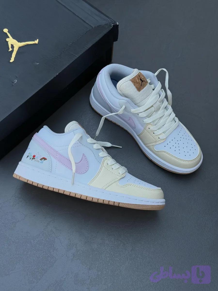 Nike Air Jordan 1 LoW نایک ایر جردن وان لو سفید صورتی کرم — تصویر 1