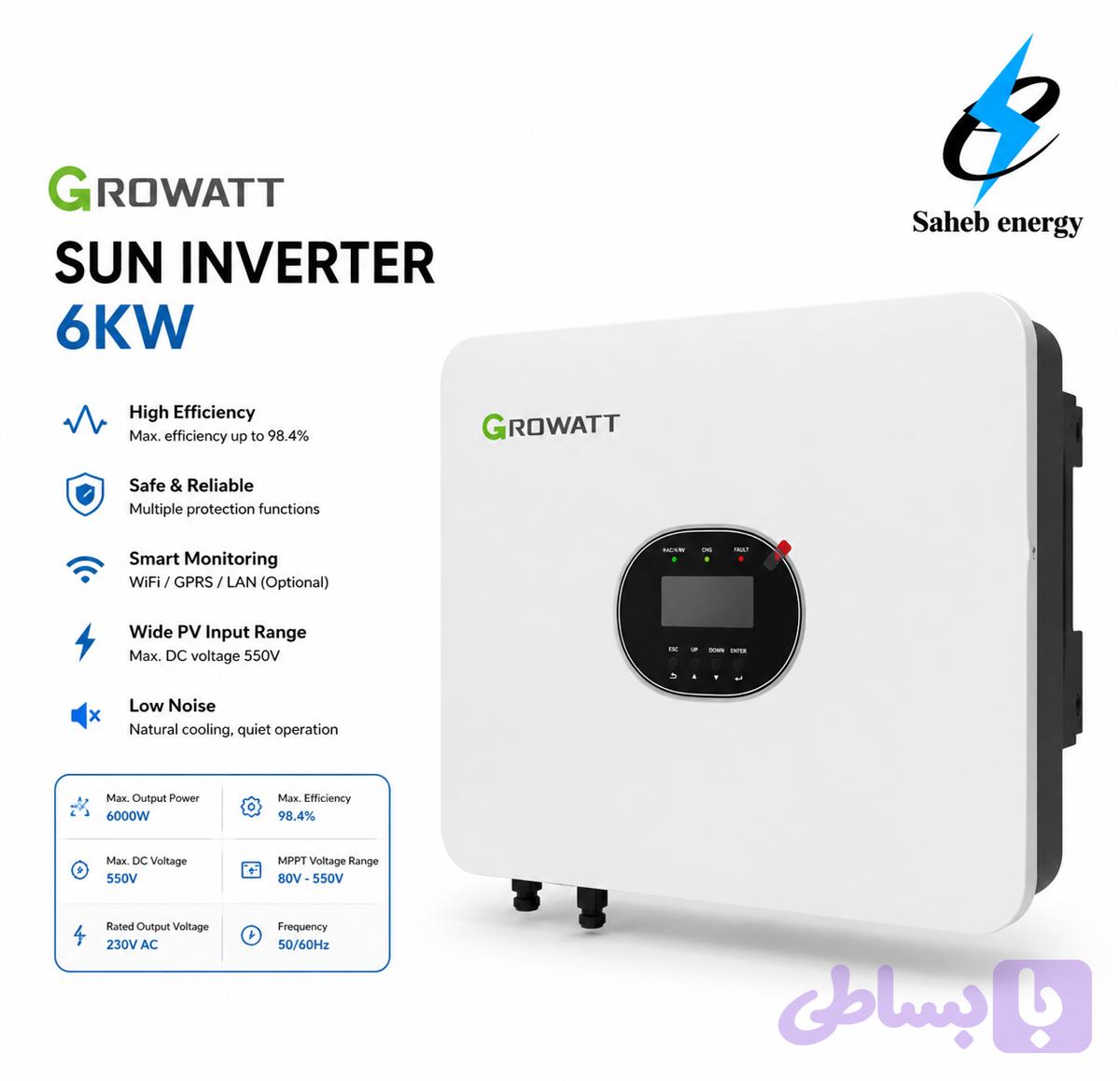سانورتر گرووات 6000W مدل 48V – 100A | Growatt SPF 6000 ES Plus