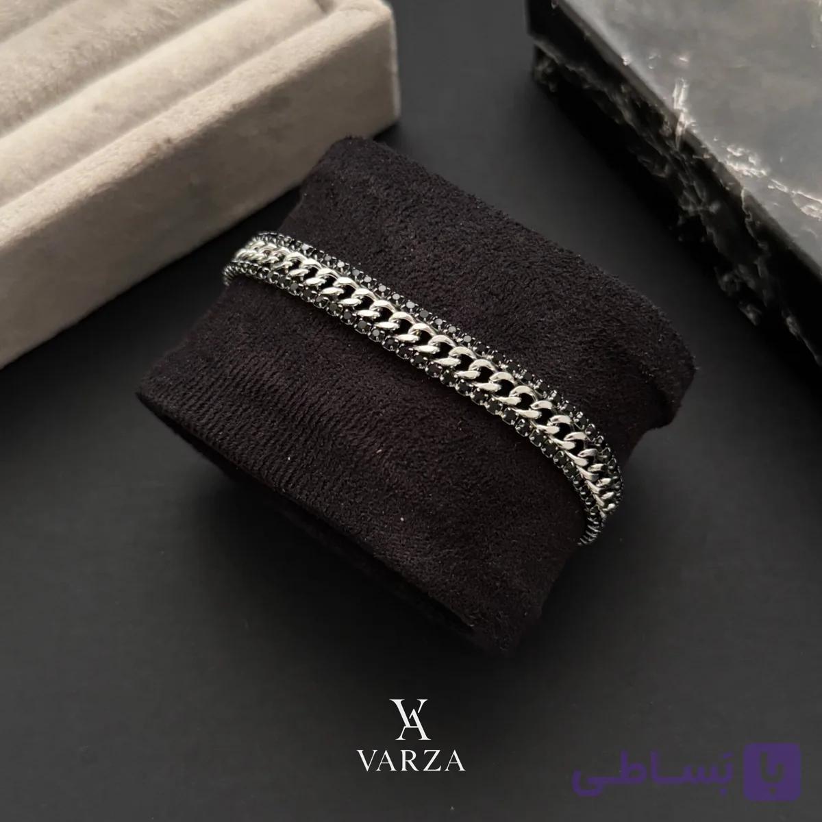 دستبند کارتیه دور تنیس سیلور نگین مشکی — تصویر 1
