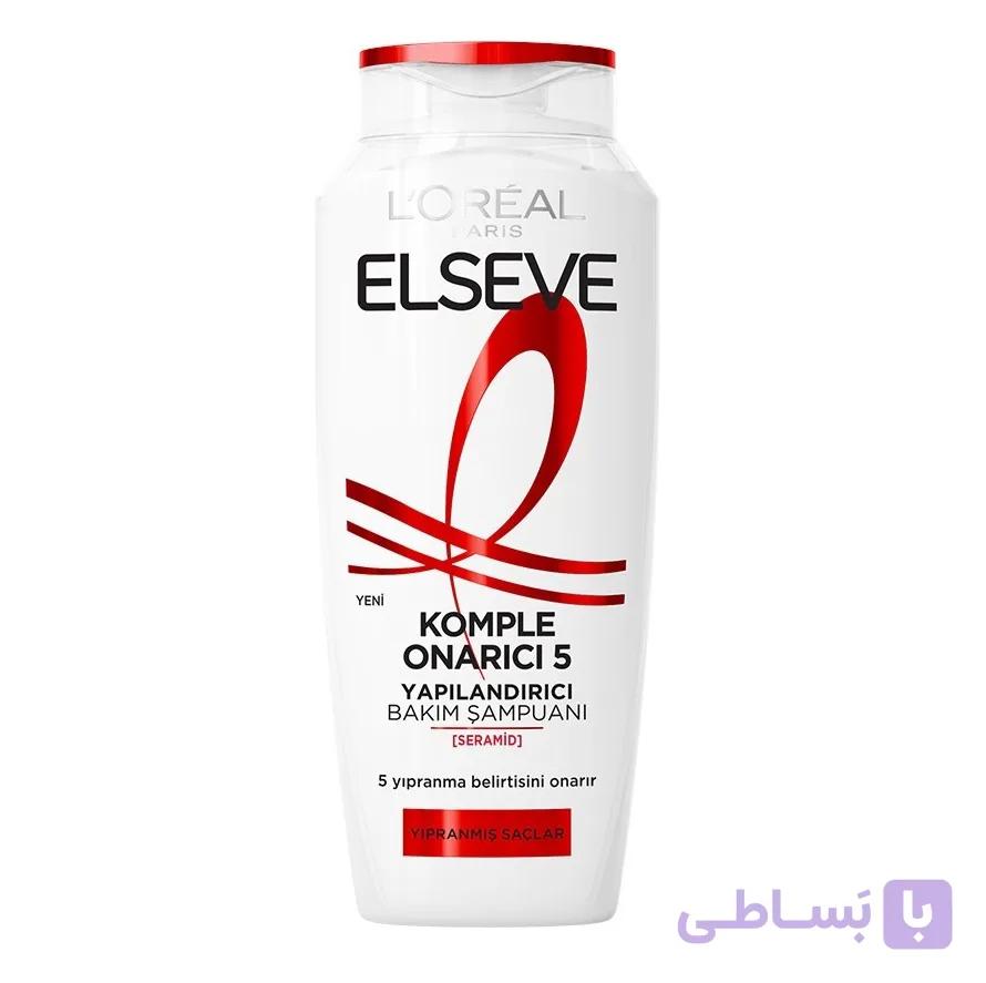 شامپو لورآل پاریس السیو (L’Oréal Paris Elseve) مدل کامپل اوناریجی ۵ (Komple Onarıcı 5) با سرامید – مخصوص موهای آسیب‌دیده – ۳۰۰ میلی‌لیتر
