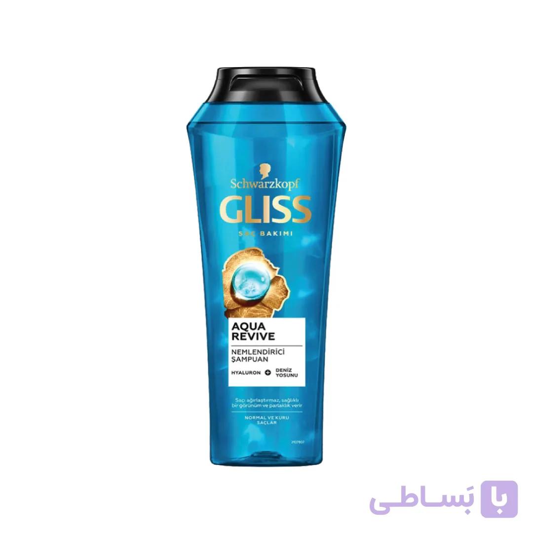 شامپو گلیس (Gliss) مدل (Aqua Revive) با هیالورون و جلبک دریایی – مخصوص موهای نرمال و خشک – ۵۰۰ میلی‌لیتر