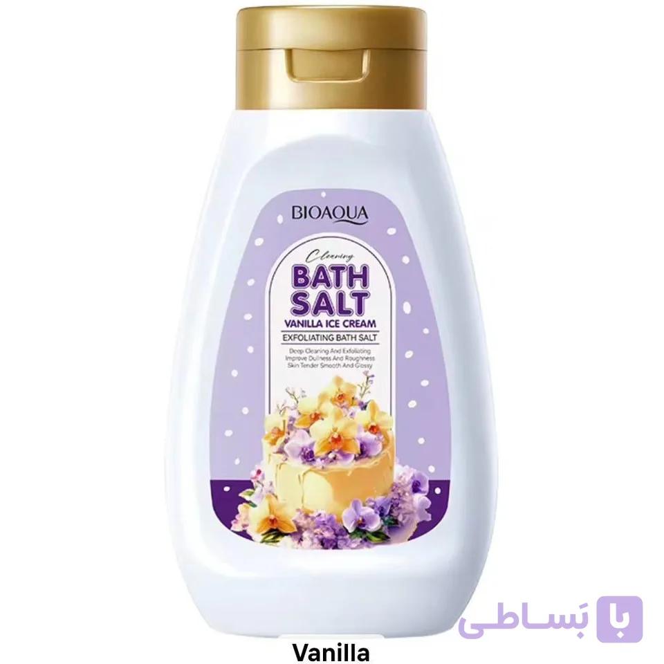 نمک حمام لایه‌بردار بیوآکوا (BIOAQUA) مدل وانیل آیس کریم (Vanilla Ice Cream) با پودر نارگیل – ۴۳۰ گرم
