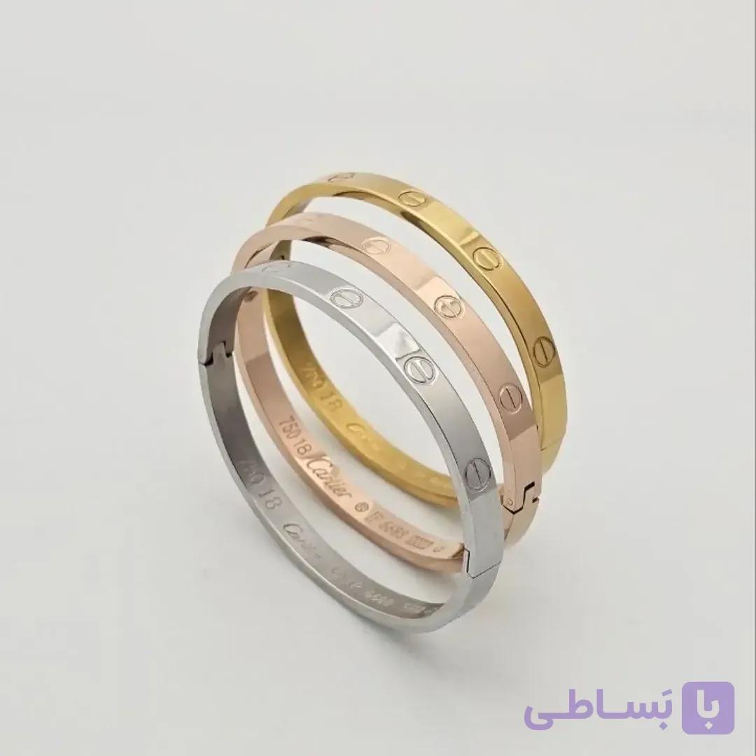دستبند کارتیه حکاکی شده کپی طلارنگ ثابت استیل