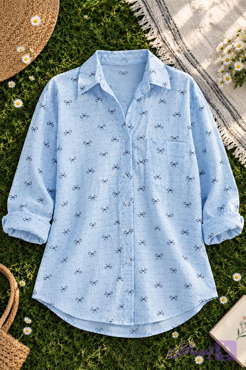 شومیز مانتویی قد ۶۸ طرح پاپیون جنس نخی سایز۳۸_۴۴ پوشاک حاجی ارزونی