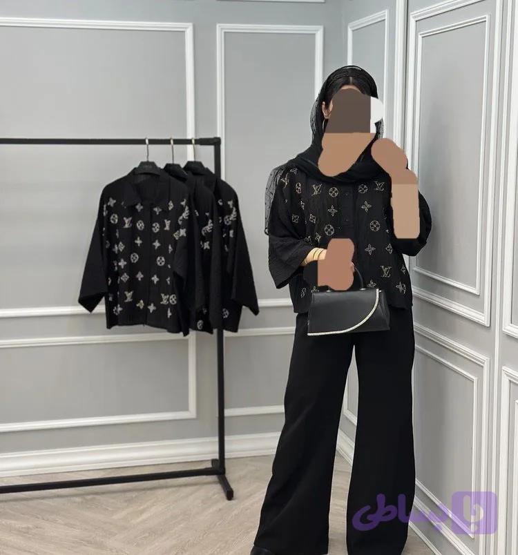 شومیز باکسی نگین دار زنانه تک رنگ مشکی ۳۸_۴۴