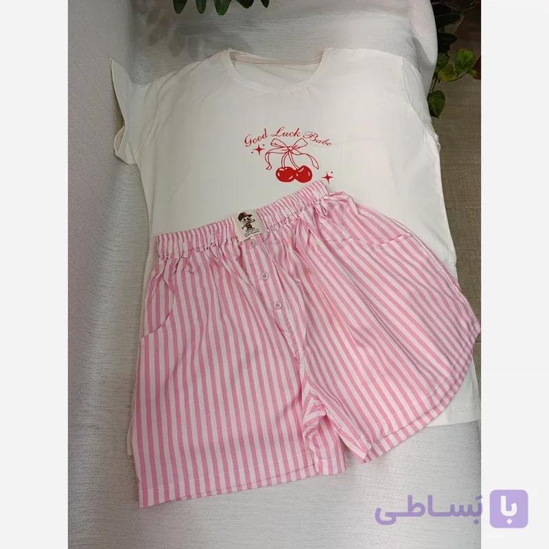 ست تیشرت و شورت گیلاس پاپیونی راحتی دخترانه پینترستی