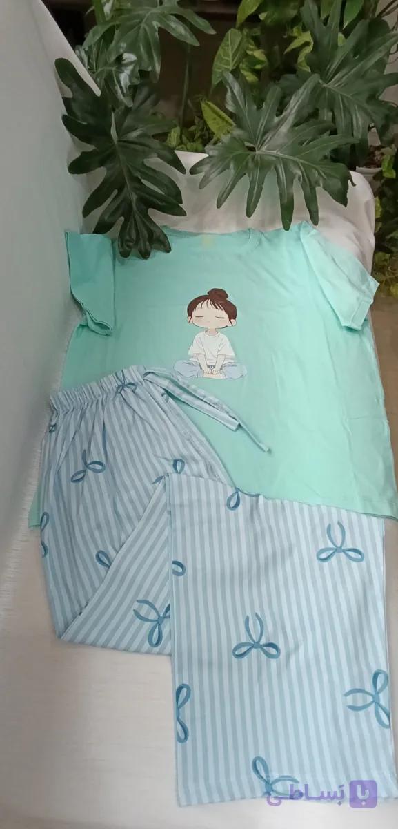 ست تیشرت و شلوارراحتی زنانه /دخترانه عروسکی آبنباتی پینترستی،تیشرت نخ پنبه و شلوار بوگاتی