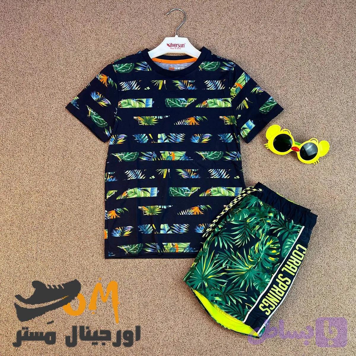 ست بچگانه تیشرت و شلوارک بچگانه استوک اورجینال طرح هاوایی برند Silversun — تصویر 1