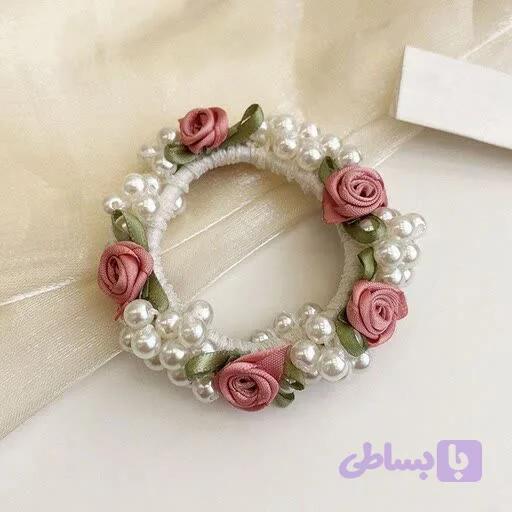کش موی مرواریدی با گل رز