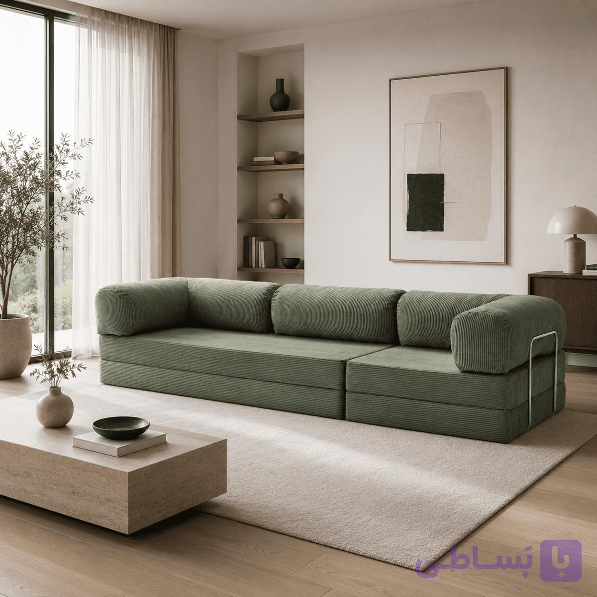 کاناپه چهار نفره تخت خواب شو مدل پازلی مبل گوشه — تصویر 1