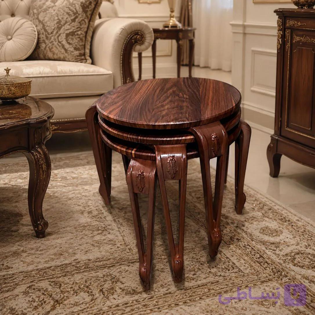 میز عسلی دایره کلاسیک مجموعه سه عددی 328 — تصویر 1
