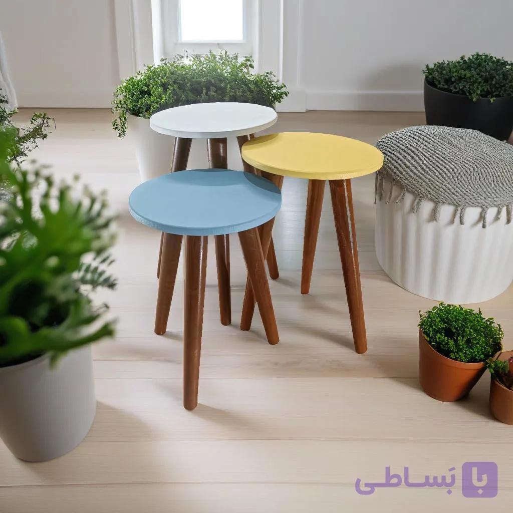 میز عسلی رنگی فانتزی مدل لیون 323کد85مجموعه سه عددی