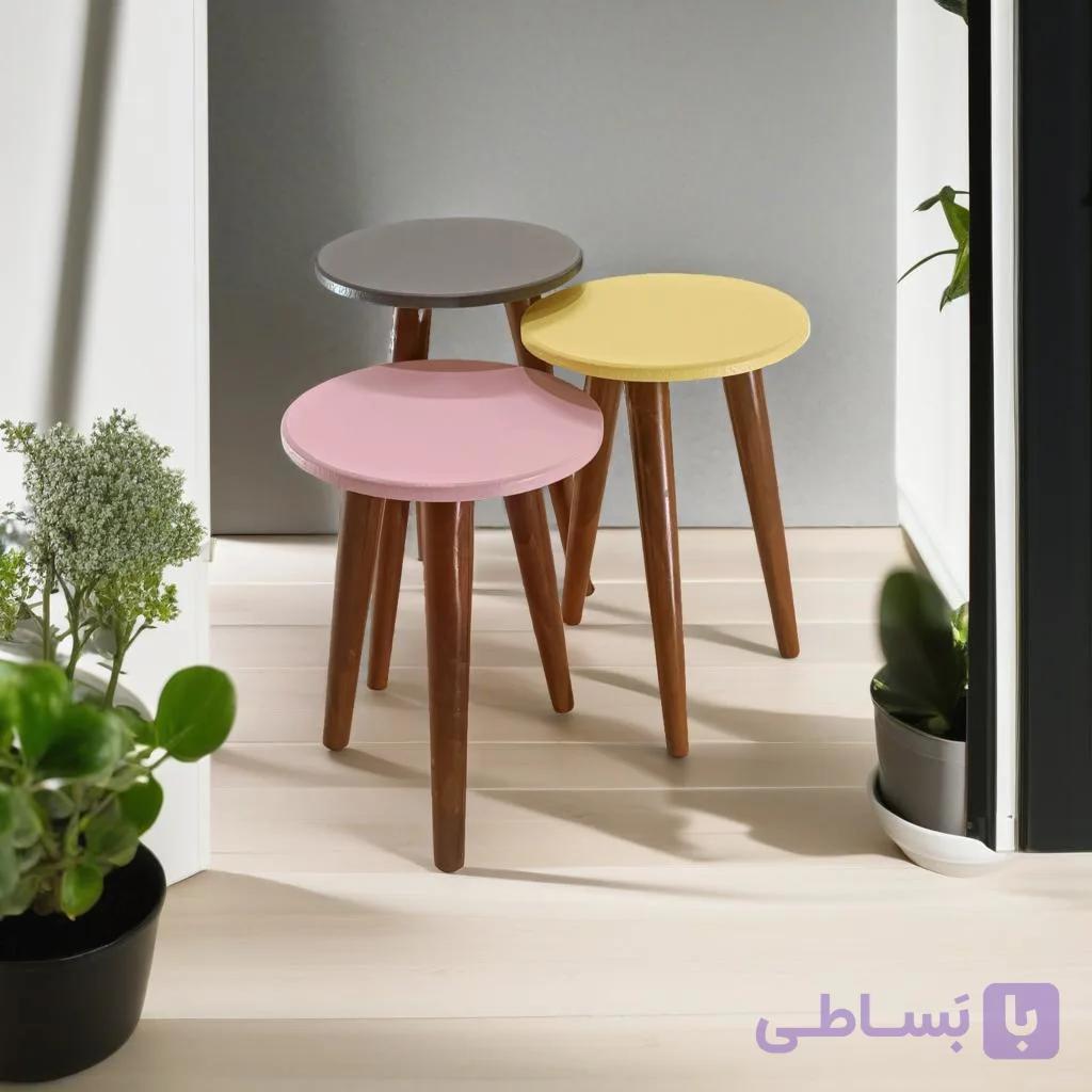 میز عسلی رنگی دایره مدل لیون 323 کد100مجموعه سه عددی — تصویر 1