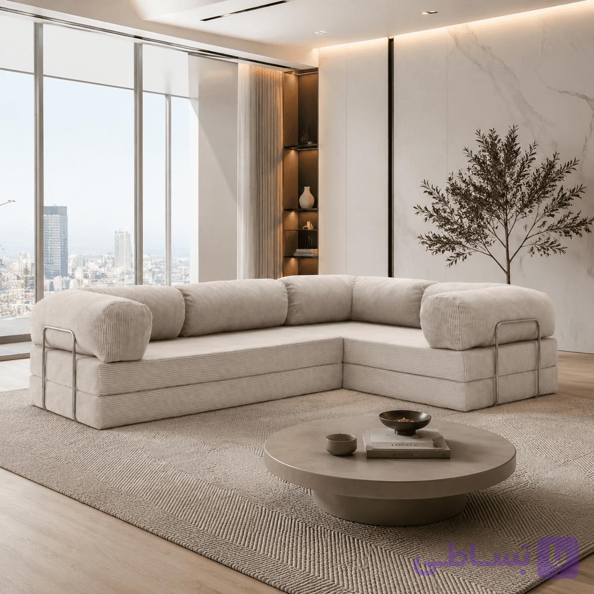 کاناپه تخت خواب شو مدرن 713 مدل ال  پلاس مبل گوشه — تصویر 1