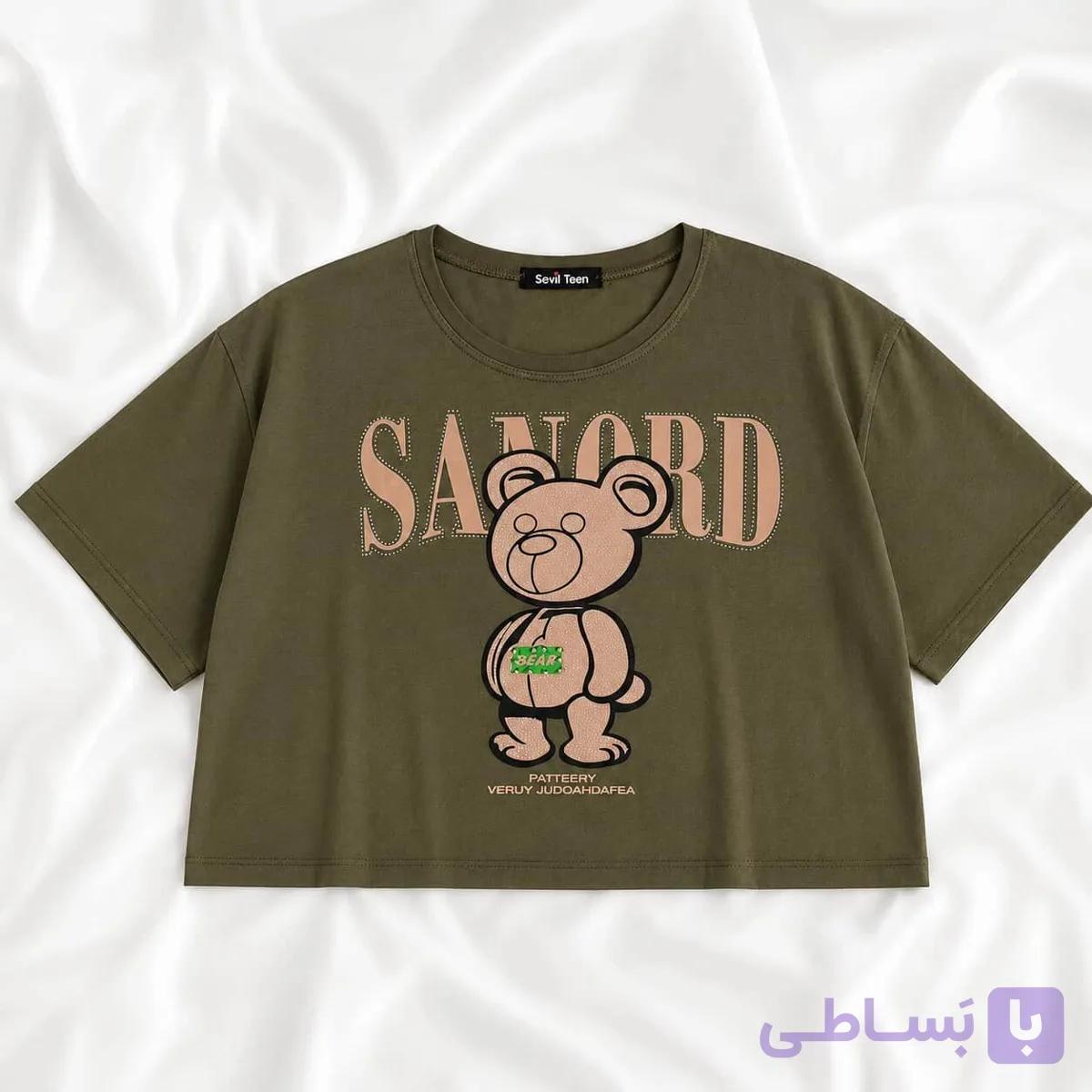 کراپ تیشرت آستین کوتاه نگین دار سوپر پنبه طرح پاندا — تصویر 1