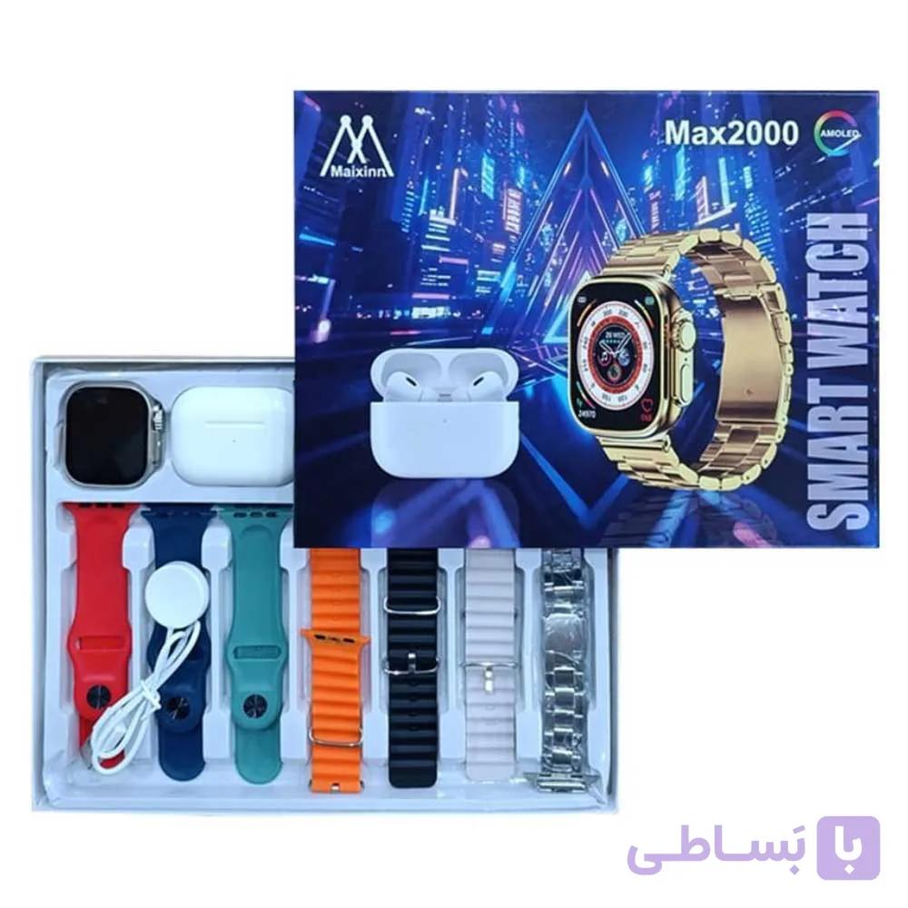 ست ساعت هوشمند و ایرپاد MAX2000 با ۷ بند رنگی و فلزی