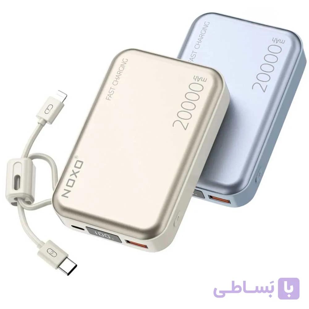 پاوربانک نوکسو مدل PN-5 ظرفیت ۲۰۰۰۰ میلی‌آمپر ساعت با نمایشگر دیجیتال و کابل متصل