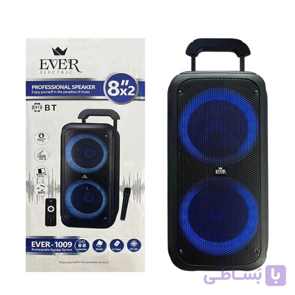 اسپیکر بلوتوثی EVER-1009 – قابل حمل با چرخ، میکروفون و نورپردازی LED
