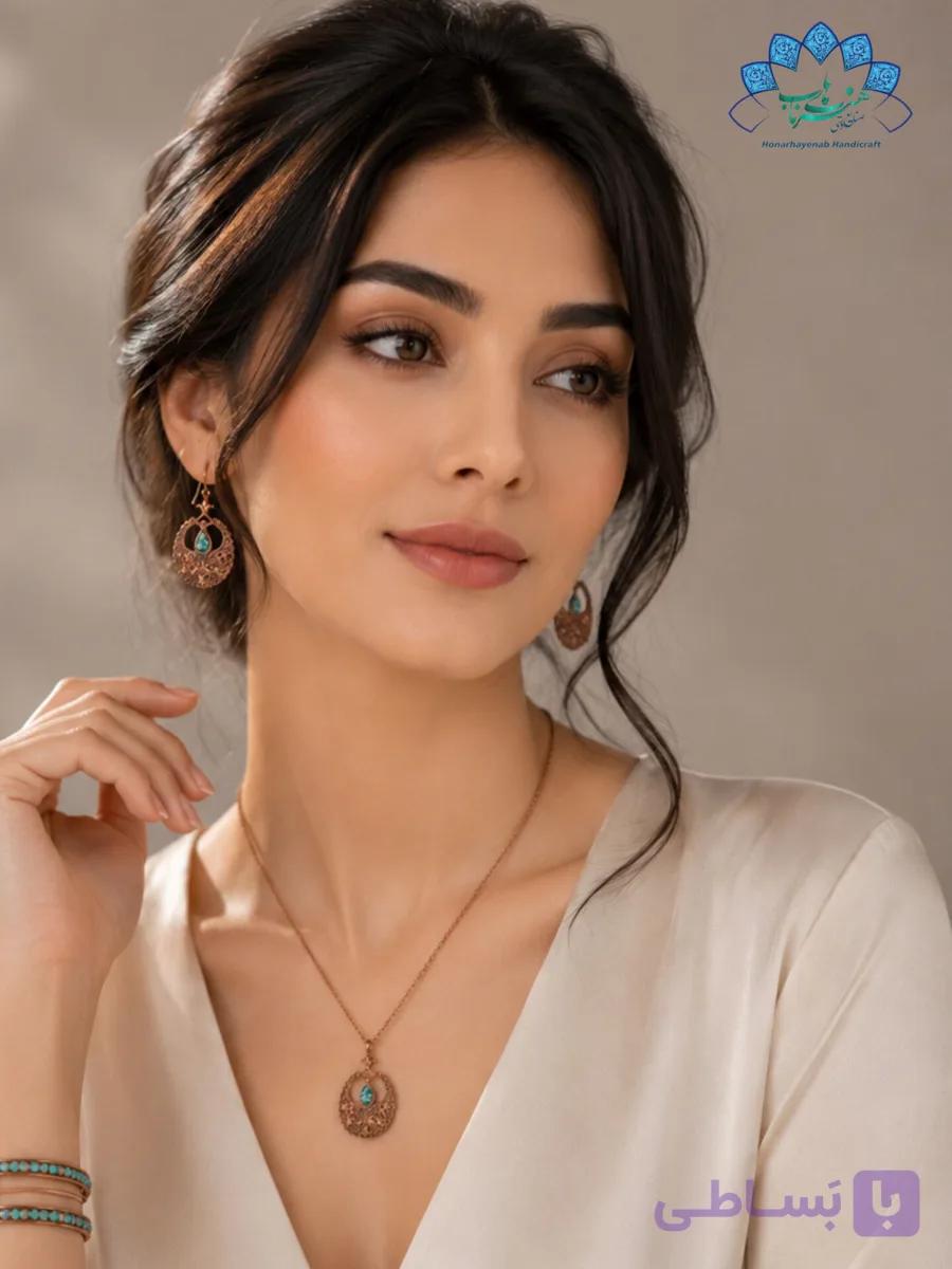 ست گردنبند و گوشواره مسی مدل خاتون -689 — تصویر 1