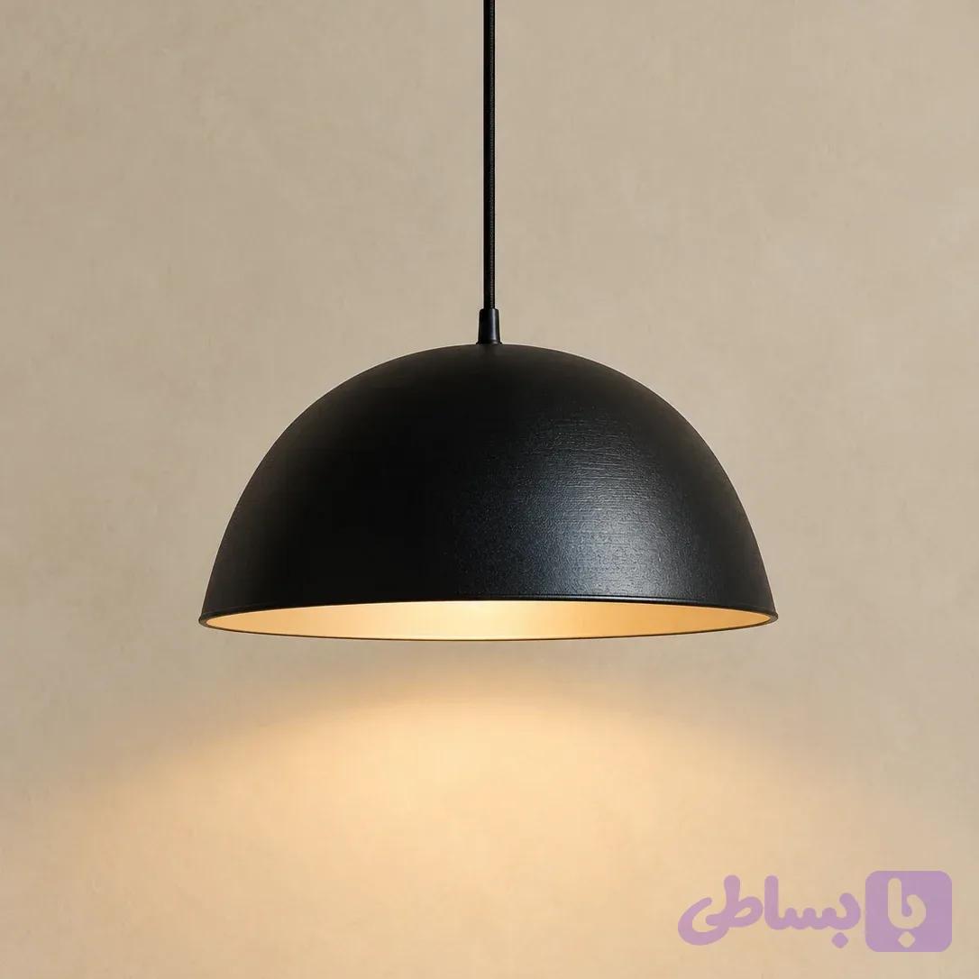 چراغ آویز فلزی نیم کره مشکی قطر ۳۵ سانت — تصویر 1