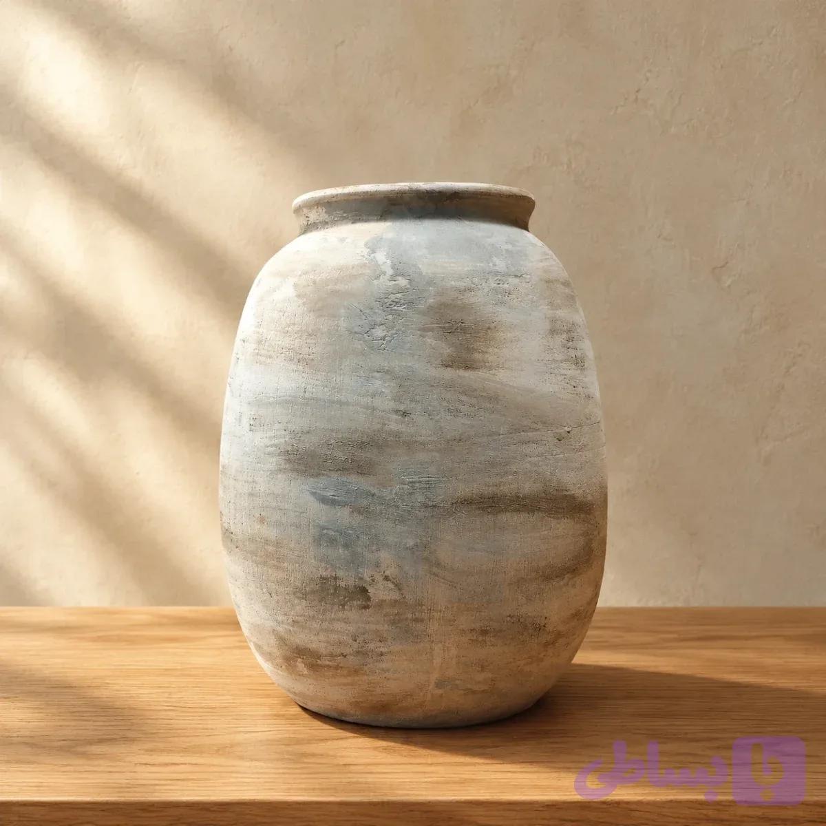 گلدان دکوری پتینه رومیزی کرم — تصویر 1