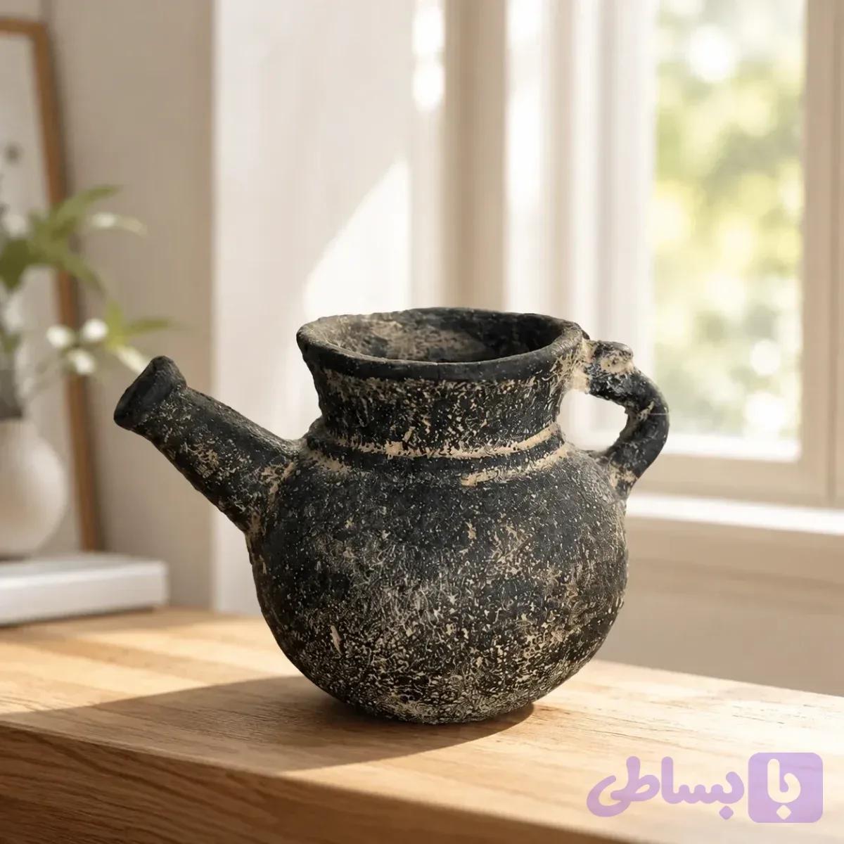 ظرف دکوری سفالی مشکی — تصویر 1