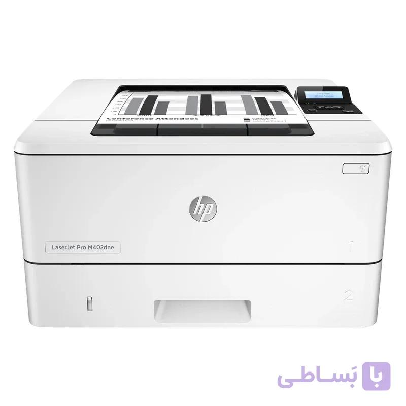 پرینتر اچ پی تک رنگ تک کاره با چاپ لیزری مدل LaserJet Pro M402dne، سایز چاپ A4، دارای فناوری خاموش‌شدن خودکار، قابلیت چاپ دو رو، سرعت زیاد چاپ