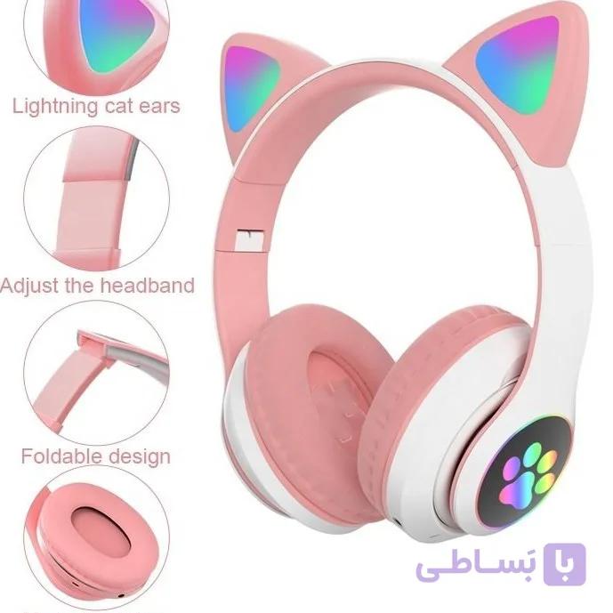 هدفون بلوتوثی STN-28 اصلی صورتی Cat Ear — تصویر 1